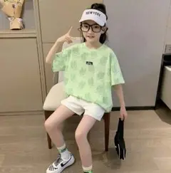 子供服 緑 キッズ グリーン プリント柄 うさぎ柄 Tシャツ 110cm