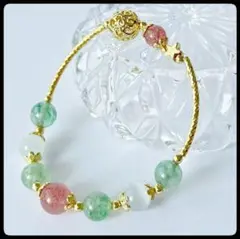 天然石 ルチルクォーツ 水晶 ブレスレット ゴールド レディース 光沢