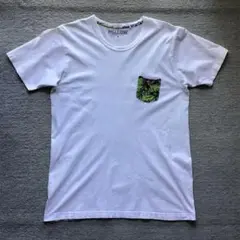 HELLOW ホワイト Tシャツ 花柄ポケット