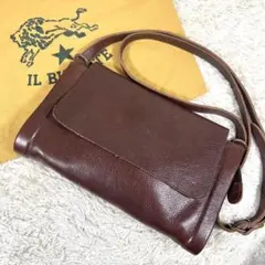 【美品】イルビゾンテ ショルダーバッグ 筒型 レザー ロゴ型押し ダークブラウン