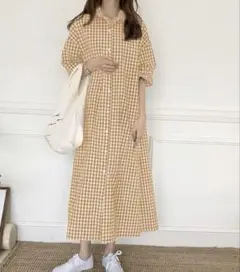 ジュノア　ワンピース チェック オレンジ