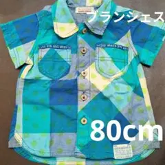 ブランシェス　コットン半袖シャツ　綿100 ドット　チェック柄　80cm