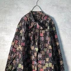 【ヴィンテージ】レトロ デザイナーズ 総柄ブラウス 古着 used BS7
