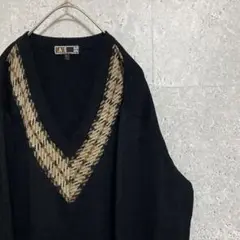 90S vintage DAKS ダックス 柄ニット メンズ M 古着 黒