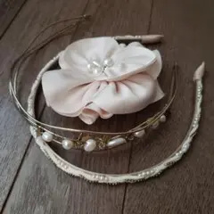 パールがかわいいカチューシャとアクセの3点セット