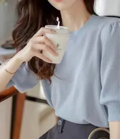 サマーニット パフスリーブ プルオーバー