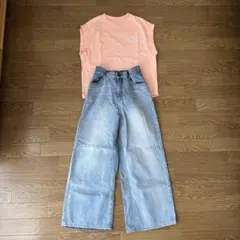 レピピアルマリオ　Tシャツ&ウエストホックデニムワイドパンツ
