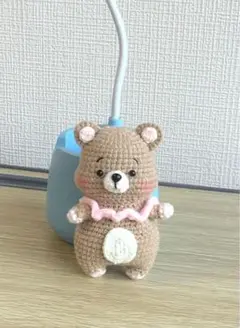 ベージュのクマ あみぐるみ 約10cmキーホルダー付き
