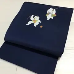 レディース　三通名古屋帯　お太鼓　わらべ　紺色　ポリエステル　554-5