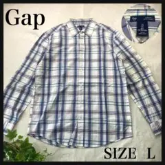 美品　GAP　ギャップ　チェックシャツ　ブルー　長袖　シャツ　メンズシャツ　L