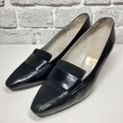 【美品】銀座ヨシノヤ コンビパンプス レザー スェード 黒 22.5