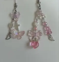 ハンドメイド ビーズキーホルダー 携帯ストラップ セット ピンク 2点