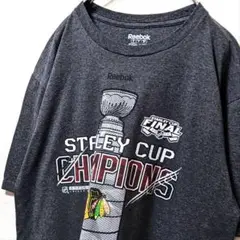 リーボック スタンレーカップシカゴブラックホークス Tシャツグレー灰色L古着