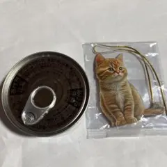 猫イラストストラップ付き缶