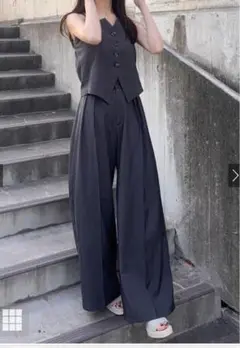 早物勝‼️新品‼️ ボタンベスト×ワイドパンツセットアップ