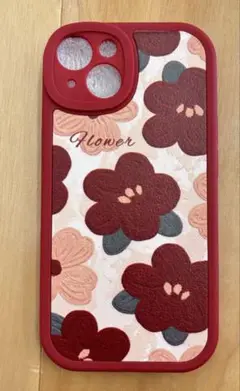 【新品】花柄 iPhone14用ケース 赤