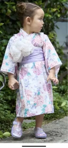 プティマイン　浴衣 紫陽花Lピンク　120cm