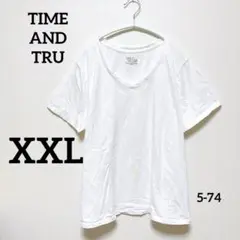 TIME AND TRU VネックTシャツ XXL ホワイト 可愛いおしゃれ