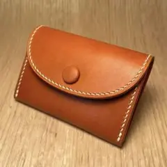 手縫いの小銭入れイタリアンレザー/オレンジキャメル