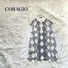 美品　CORAGIO コラッジオ ポロシャツ　ゴルフウェア　3L　長袖　ダイヤ柄