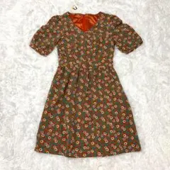 新品▲NISSEN ニッセン▲ワンピース 花柄 レトロ Aライン オレンジ S