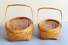 華道具　竹細工　竹籠　手つきカゴ　バスケット　竹かご　花籠　竹　小２点　伝統工芸