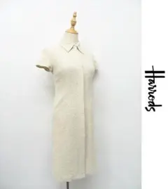 V022/ Harrods ひざ丈ワンピース ドレス ツイード 前開き 半袖 1