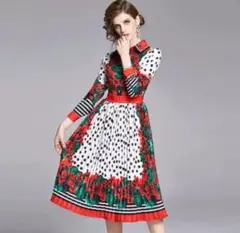 【❤️ドット花柄がCUTE❤️膝丈ワンピ】新品新作インポート✨シャツワンピ♡