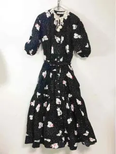 ピンクハウス 雪だるま総柄ロングワンピース ボンボン付き