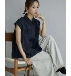 田中里奈　しまむら　エリツキブラウス　中紺　襟付きシャツ　半袖　ネイビー　M