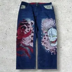 BUKKIRABOU 仏喜羅坊 古着 金銀 龍 刺繍 バギー デニムパンツ BUKKIRABOU 仏喜羅坊 古着 金銀 龍 刺繍 バギー デニムパンツ