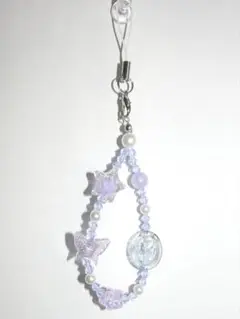 ハンドメイド ビーズキーホルダー パープル ブルー
