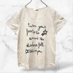 コットン半袖Tシャツ 英文 縄(M)綿100 Uネック カジュアル レディース