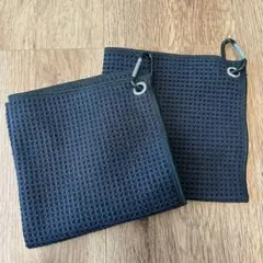 タオル ブラック2枚 汗を吸収 通気性 ゴルフ 30×30cm カラビナ付き