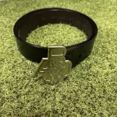 *A BATHING APE レイヤードロゴバックルABCカモレザーベルト／黒