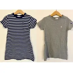Champion ボーダー＆無地グレー 半袖ワンピース 2枚セット110cm