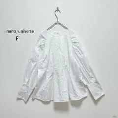 ナノユニバース|コットンシャツ チュニック【F】バルーンスリーブ ラグラン 白