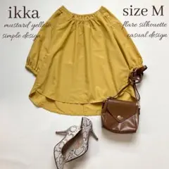 ◆美品◆ikka◆ギャザー七分袖ブラウス◆マスタードイエロー◆薄手◆夏物◆M