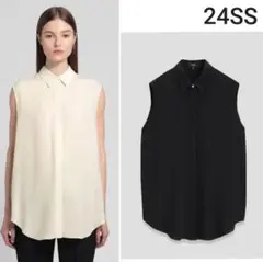 美品 Theory 24SS 定価2.8万 パウダークレープ ブラウス ブラック