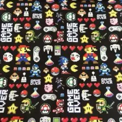 生地 はぎれ 綿ポリ スーパーマリオ ゲームキャラ ブラック