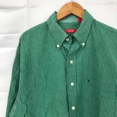 A831T アイゾッドアメリカ古着ロゴ刺繍チェック柄ボタンダウン長袖シャツメンズ