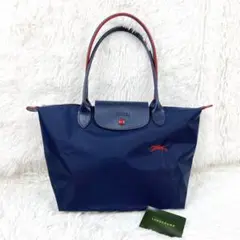 ☆極美品☆ロンシャン プリアージュ S クラブ ネイビー 刺繍ロゴトート