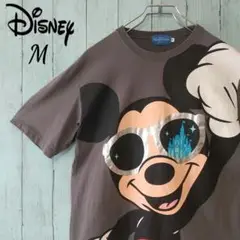 Disney ディズニー 半袖Tシャツ M デカロゴ ミッキー 灰色