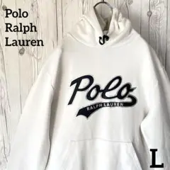 POLOポロラルフローレン　フーデイスウェットパーカー　ホワイト白　L デカプリ