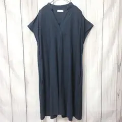 【レプシム】 半袖　ロングワンピース　Vネック　ネイビー　Mサイズ　ナチュラル