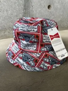 【レア ビンテージ】バドワイザー バケットハット 新品未使用 レッド budweiser バドワイザー 総柄 バケットハット アメカジ