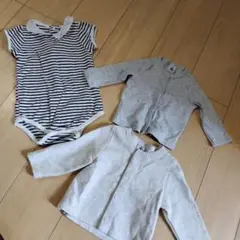プチバトーカーディガン２つとプチマインロンパースセット　5m〜12m