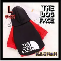 ドッグフェイス 黒 Lサイズ 犬 ペット用 パーカー フーディー 薄手 裏起毛