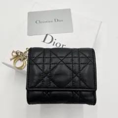 【付属品完備】クリスチャンディオール 三つ折り財布 カナージュ ゴールド金具 黒