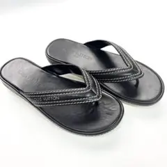 LOUIS VUITTON ビーチサンダル レザー 本革 ステッチ 黒